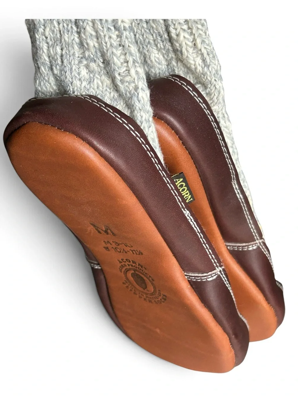 Acorn THE ORIGINAL SLIPPER SOCK Knit Brown Leather Suede Sole Gender Neutral